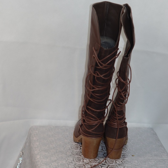Brown Tall Boots Lace Back SZ 9 Bucco NWOT - Picture 6 of 8